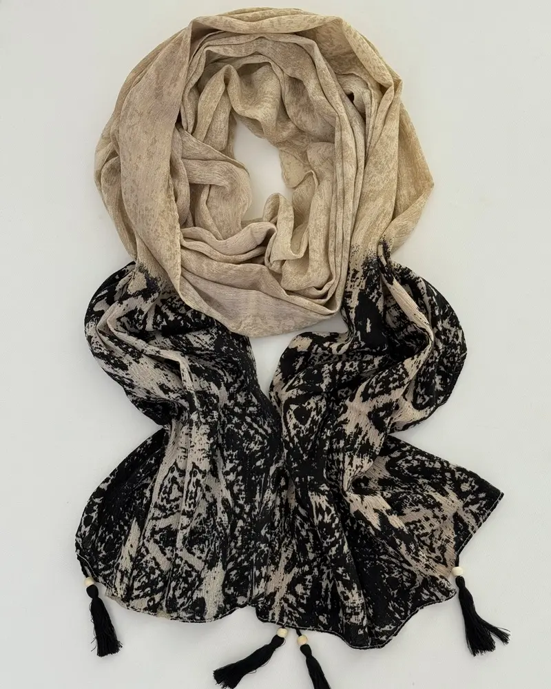 شال نخی چاپی حاشیه دار